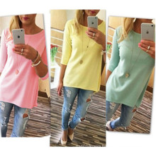 High Quality Modern Sexy New Fashion Pure Color 3/4 Sleeves Girls Tops